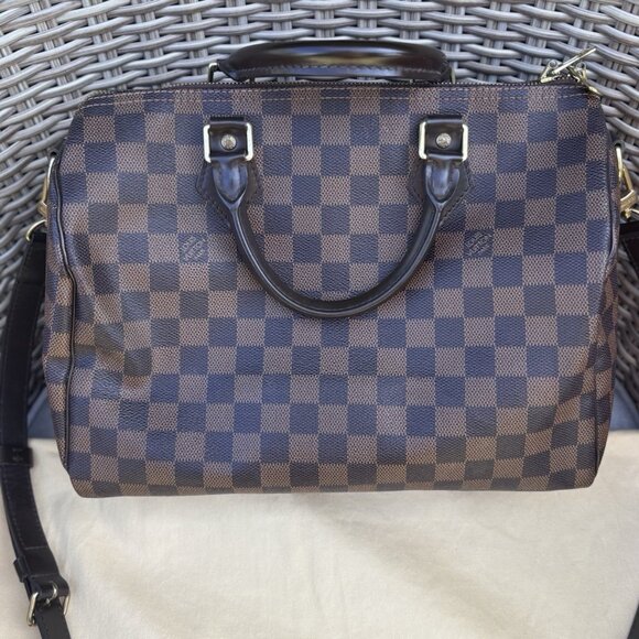 Authentic Louis Vuitton speedy 30 bandouliere damier ebene with strap - Picture 1 of 14